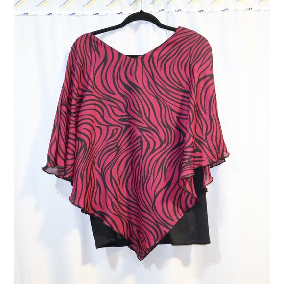 Sarah b woman Poncho Style Sheer Top Dark Pink and Black Zebra Print Size 2X - Picture 3 of 3